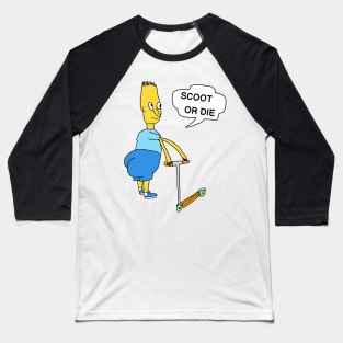 SCOOT OR DIE Yellow Cartoon Character Parody Baseball T-Shirt